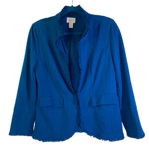 CHICO'S Blue Ruffle Trim‎ Ponte Blazer Jacket